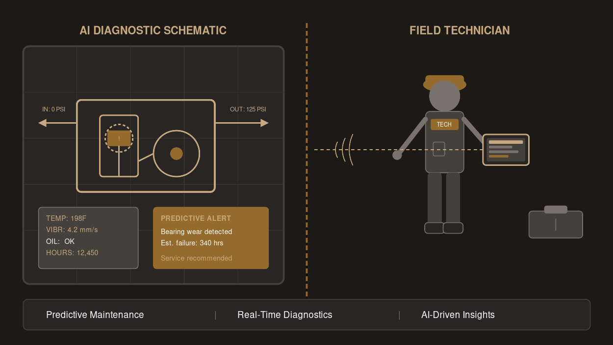Technician uploading compressed air system schematic into AI estimating platform on a tablet